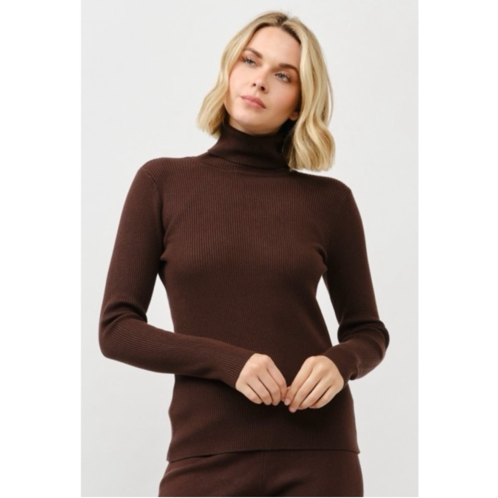 Viscose Blend Brown Rib Knit Turtleneck & Tie-Waist Wide Leg Pants Sz SM NWT! - Picture 3 of 8